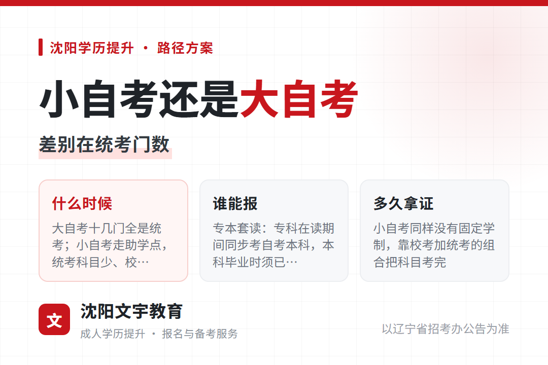 辽宁小自考和大自考2026年的差别,先看统考门数和考区